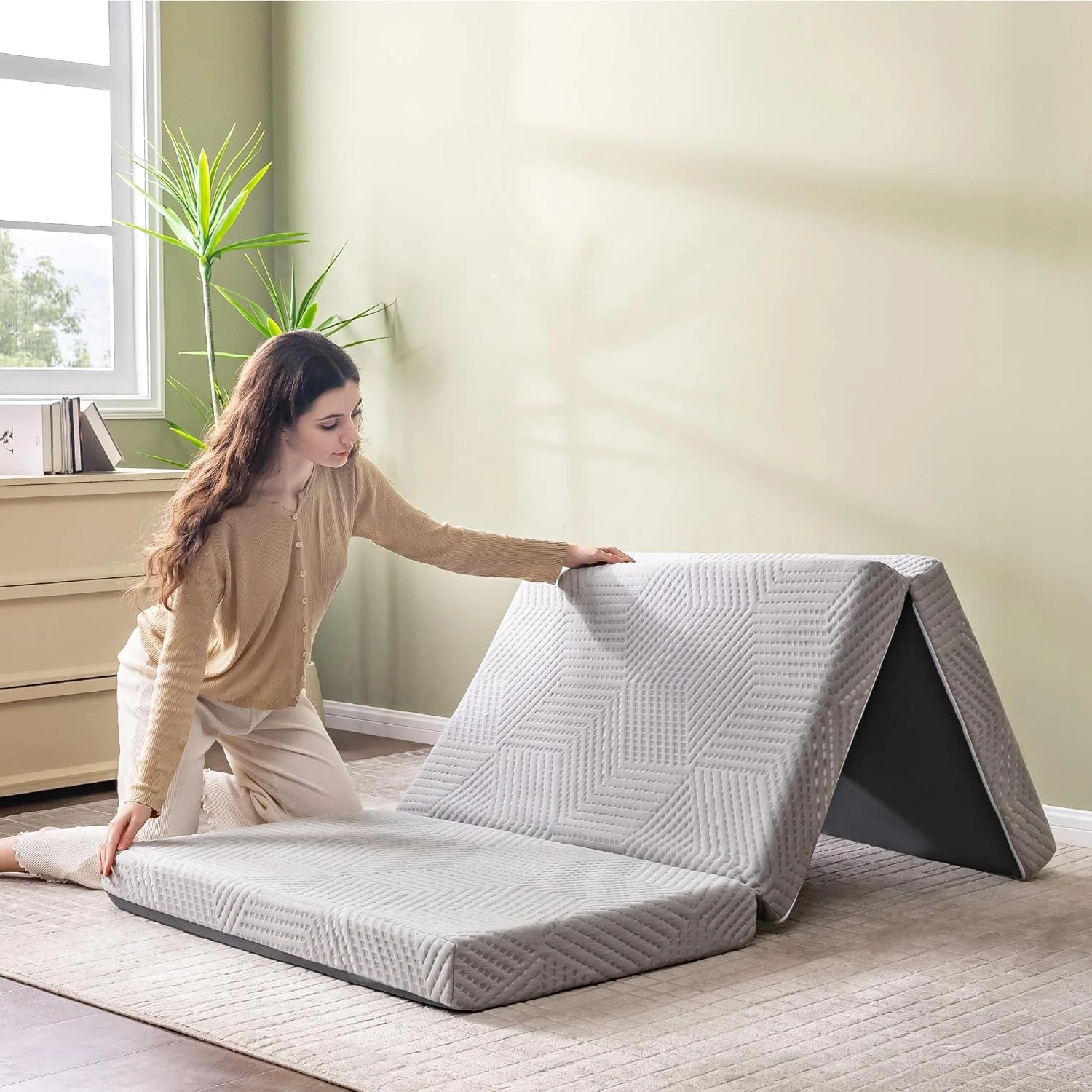 Colchon Plegable de Espuma Viscoelastica 4 Pulgadas Cama Portatil Gris
