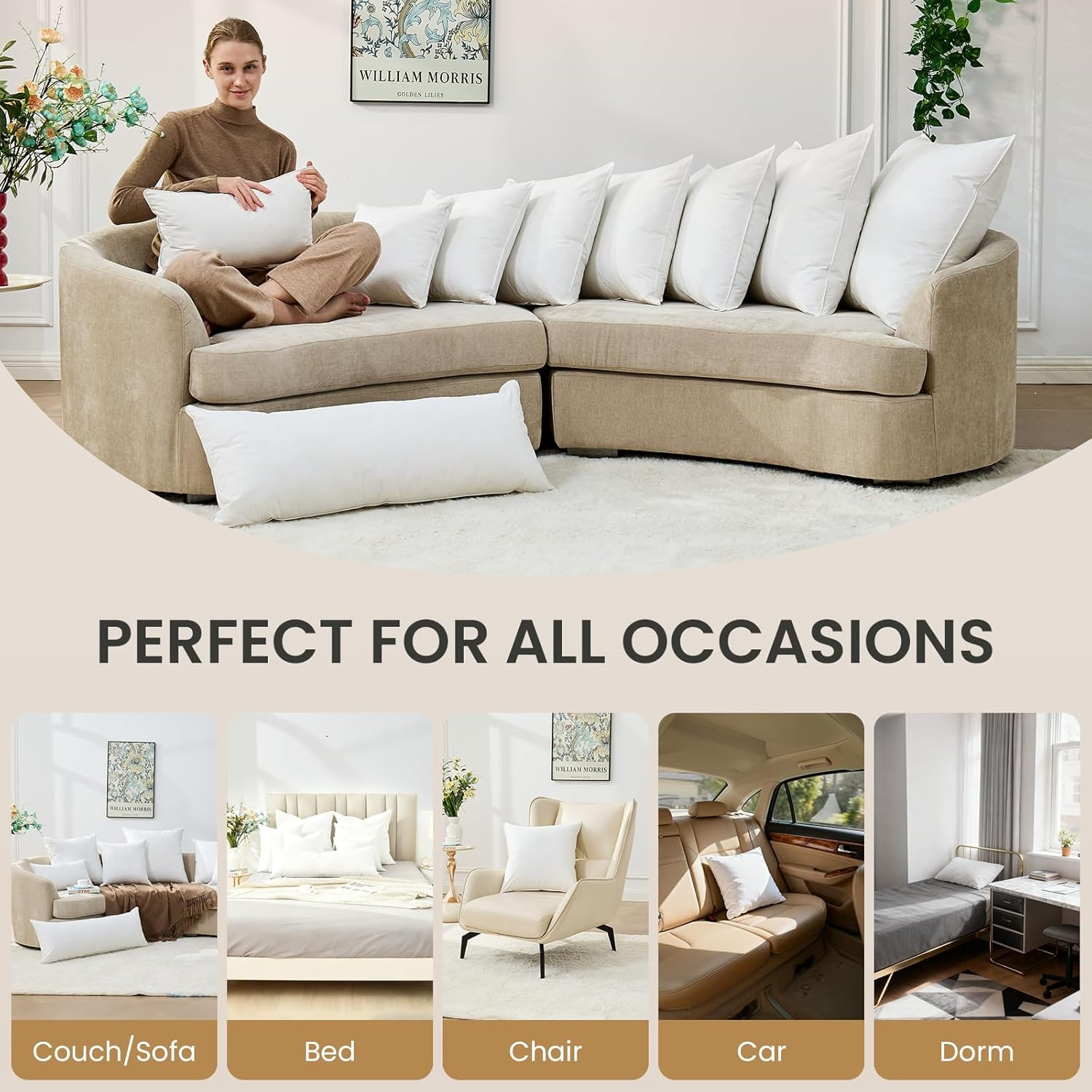 BHZ Euro Throw Pillow Insert 14x36 - Down Feather Alternative Hypoallergenic Pil