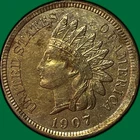 1907 Indian Head Cent Choice Almost Uncirculated AU+ Coin, Cleaning #40690