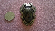 Vintage Mexico fantastic antique 925 silver ONYX face mask pin or pendant