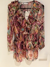 Zara Women's Ruffle Sheer Multicolor Mini Dress US Small