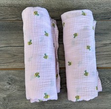 Cloud Island Muslin Swaddle Blanket Pink Bumble Bee Security Lovey Lot Of 2