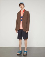 ASPESI Seersucker Striped Cotton Blazer In Br...