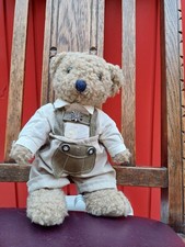 Vintage Teddyb&auml;r in bayerischer Stoff Latzhose mit Hemd G. Wurm K&ouml;ln  ca. 24 cm
