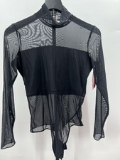 Commando TU501 Womens Black Chic Mesh Mockneck Bodysuit Long Sleeve NWT - Size M