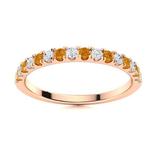 Half Eternity Ring 2MM Round Citrine 925 Sterling Silver Rose Plated Women Ring