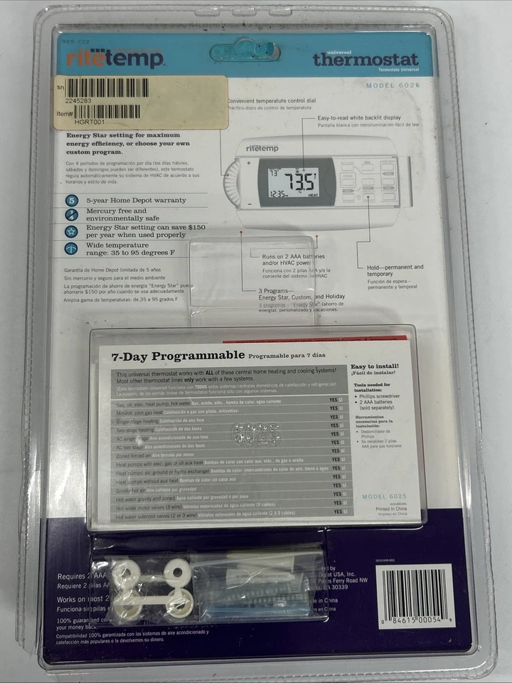 Ritetemp 6025 Programmable Thermosta7 Day Digital Energy Star 💥 Brand New - Image 2 of 2