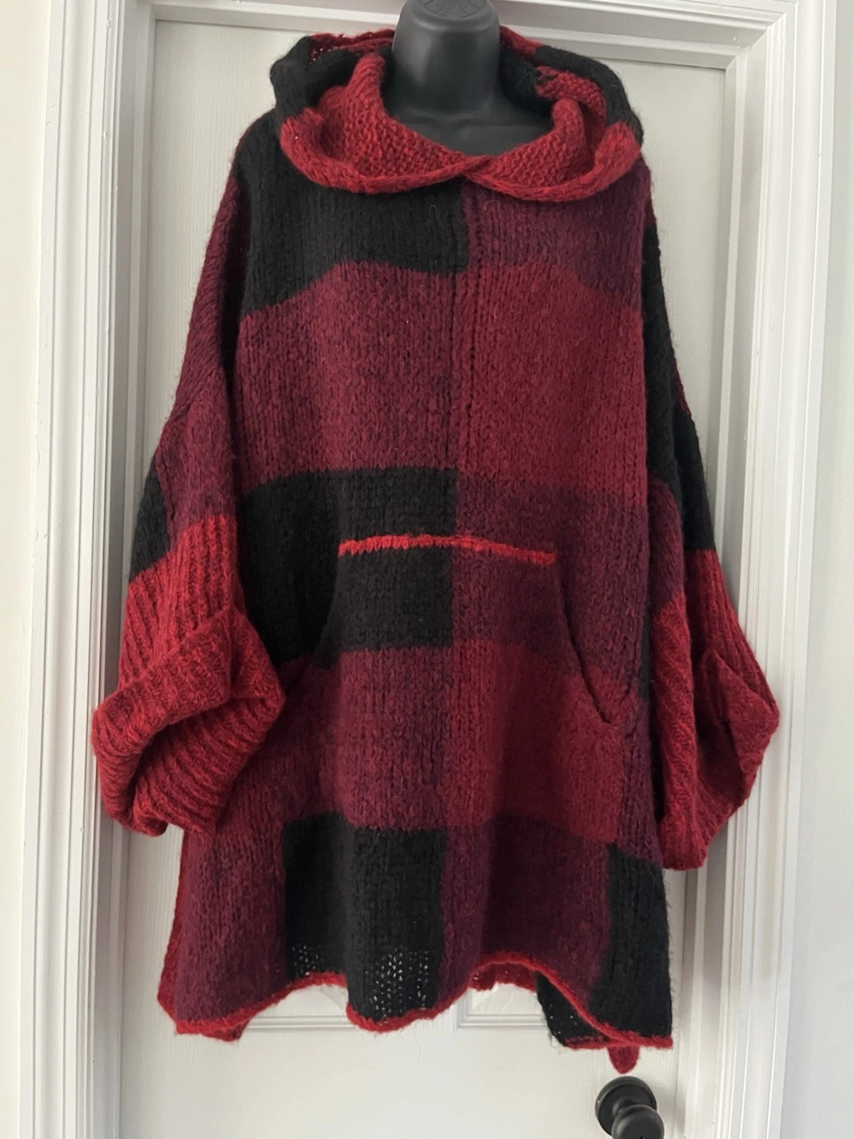 Free People Meet Me In Plaid Poncho Hooded Alpaca Hoodie Oversized XS / S