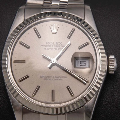 Rolex Datejust 16014 Acanalado Bisel Aniversario Reloj 36mm Plata Índice Esfera - Imagen 1 de 4
