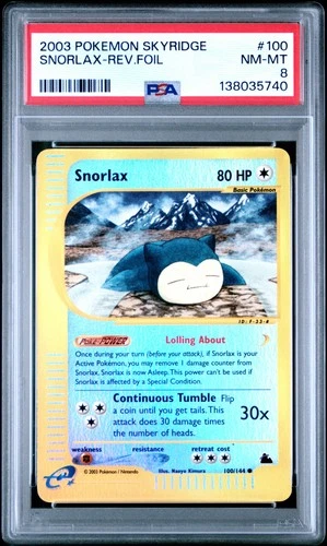 2003 Pokemon Skyridge #100 Snorlax-Rev.Foil PSA 8