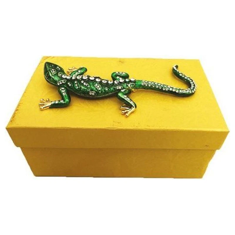 Portagioie Geco Verde in Metallo Smaltato Scatola Portagioielli Decorativo, fotografia 6 di 9