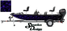 Skulls Blue Black Graphic Texture Fishing Bass Boat Wrap Decal Vinyl Pontoon USA