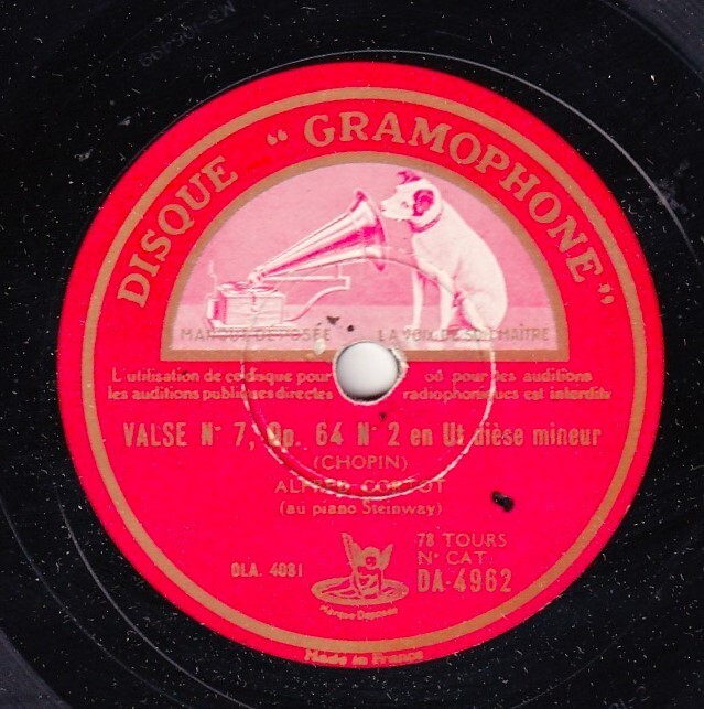 Cortot. Chopin (Selection of waltzes - from set). HMV DA 4962-4 (3). NM-, scr