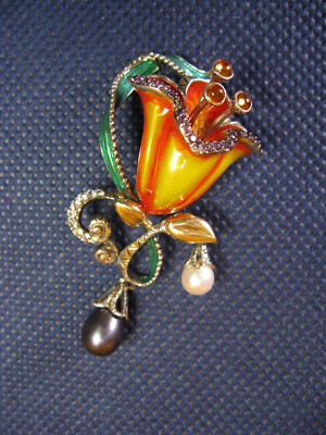 BARBARA BIXBY LILY ENAMEL GEMSTONE FLOWER LEAF PEARL AMETHYST CITRINE Pendant