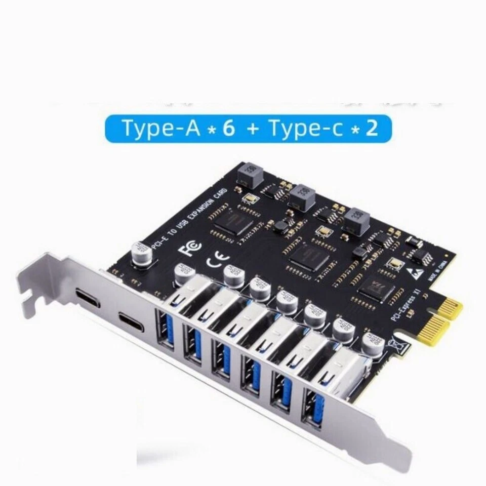 PCIe To USB 3.2 Expansion Card 8 Ports W/ 6 USB A & 2 Type C Ports Hub Converter - Image 4 of 4