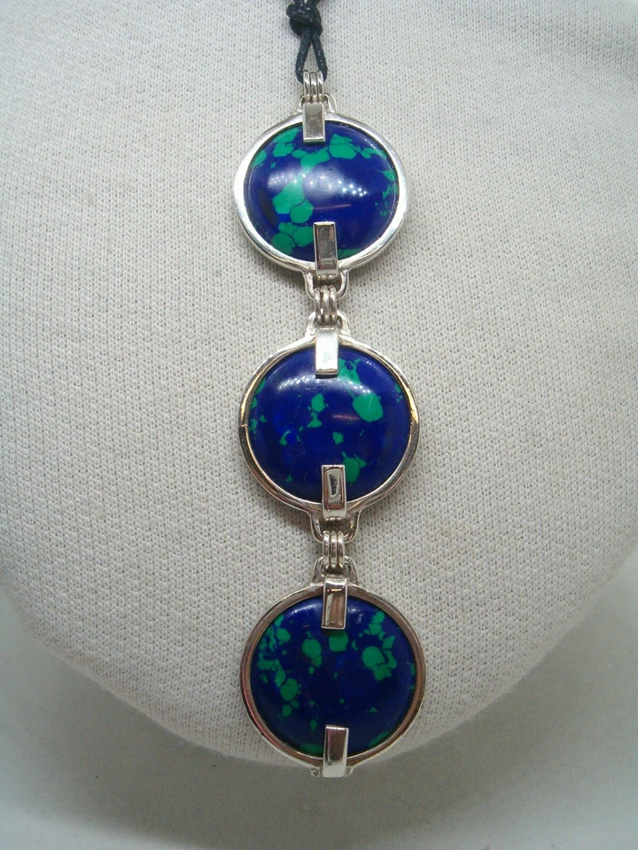 Ciondolo in Argento 925 con Malachite Azzurrite - Pendente Pietra Dura Naturale - Immagine 2 di 4