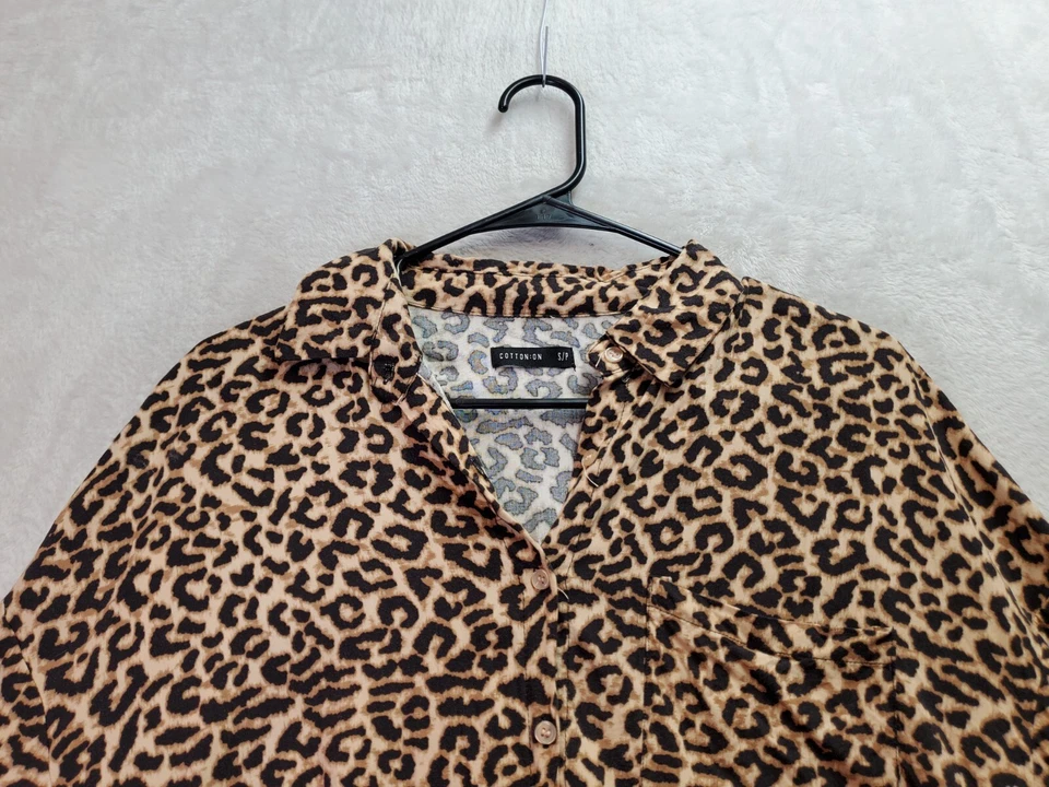 Хлопковый укороченный топ женский размер маленький мульти леопардовый принт с воротником на пуговицах спереди - Изображение 4 из 4