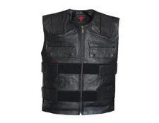 Mens New Motorcycle Black Buckle Tactical Vest Single Panel Concealed Carry