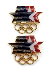 Lot of 2 Stars In Motion 1984 Los Angeles Summer Olympics Logo Pins Souvenir