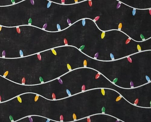 Christmas XMAS Lights Red Yellow Black Cotton Quilt JoAnn Fabric BTY by the yard