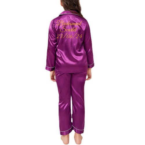 UK Personalized Girls Boys Pyjamas Nightwear Top Pants Pjs Satin Sleepwear Kids - Picture 39 of 50