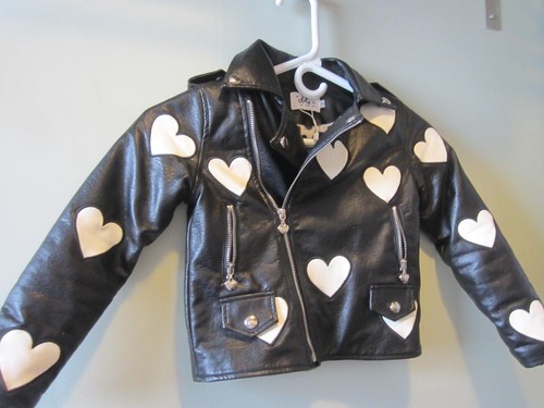 Lola + The Boys Faux Leather Moto Jacket w Hearts Girls 4 Zip Up EXCELLENT