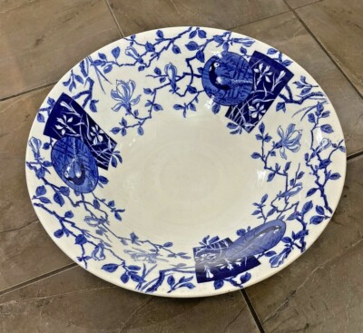 Large Aesthetic Blue & White Minton Faisan Pheasant Fruit Bowl 