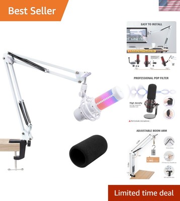 High-Quality Adjustable White Mic Arm for HyperX QuadCast S - Perfect for Gamers