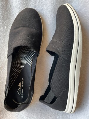 Clarks Cloudsteppers Canvas Washable Cushionsoft Black Slip-on Shoes Women s 10