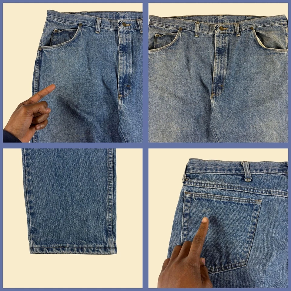 1990s Wrangler denim pants, vintage 42x30 mens USA-made straight leg blue jeans - Image 3 of 4