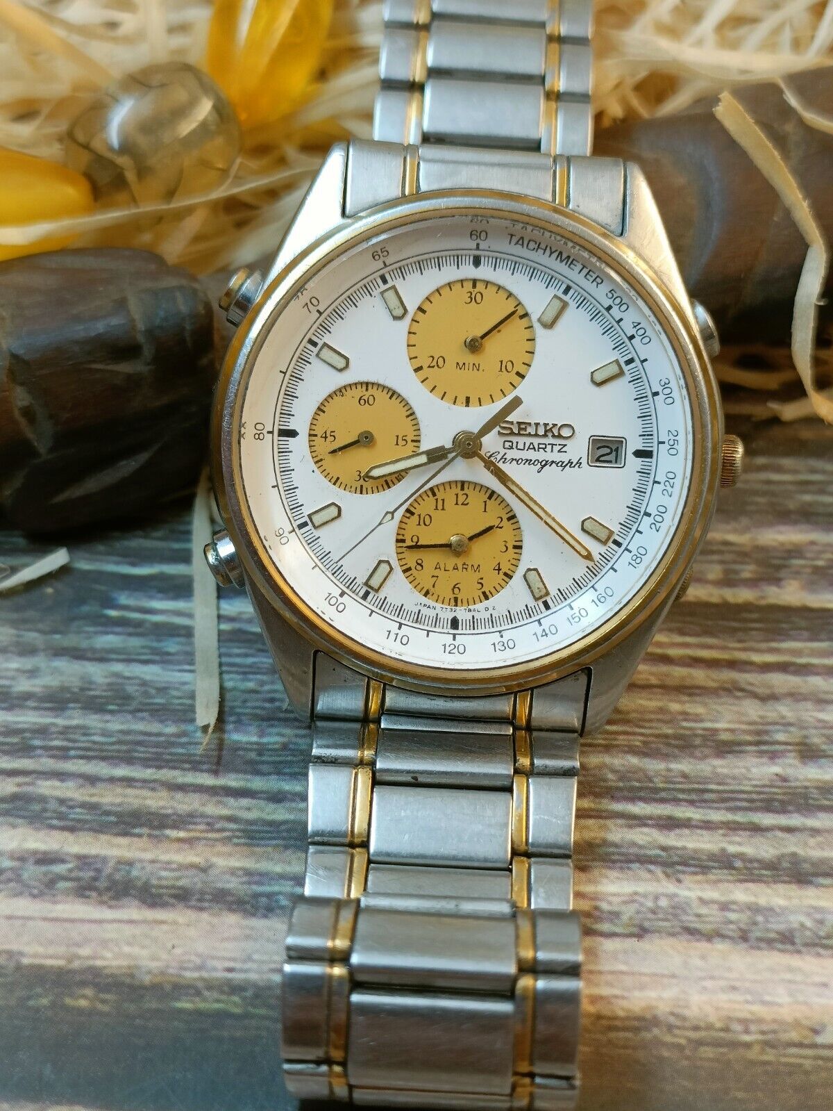 AUTHENTIC SEIKO CHRONOGRAPH MEN'S STEEL GOLDEN VINTAGE 7T32-7B30 DATE WHITE  DIAL | eBay