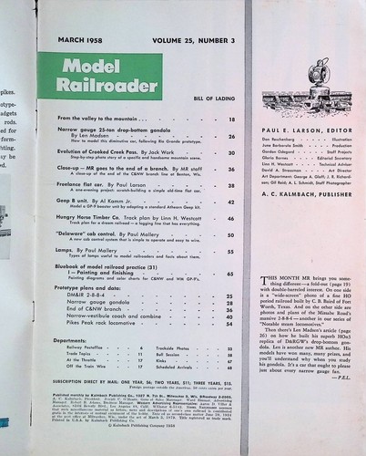 Model Railroader Magazine March 1958 Fold Out Photo and Locomotive Plan - Picture 2 of 2