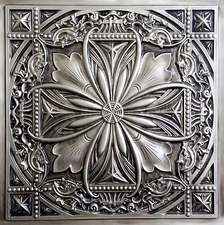 Full Size Sample of Faux Tin Ceiling tile #TD10 Aged Silver Glue Up / Drop In