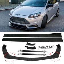 Front Bumper Lip Spoiler+86.6" Side Skirt Body Kit Glossy For Ford Focus 12-14