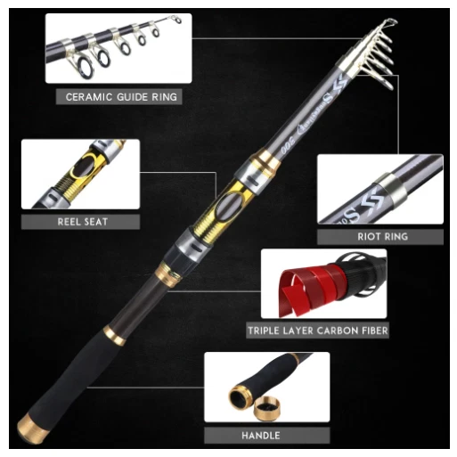 Caña Pescar Giratoria Fibra de Carbono Ultraligera, Portátil, Telescópica 2,10 м - Изображение 4 из 4