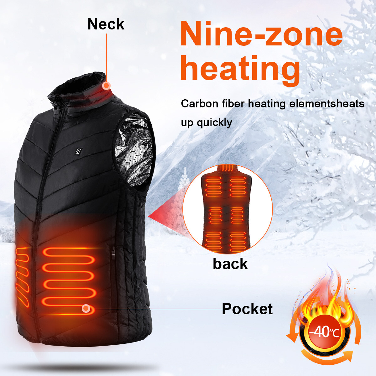 Electric USB Heated Vest Jacket Gilet Warm Up Heating Pad Body Warmer
