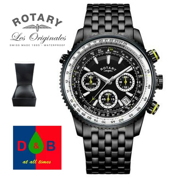 rotary men's stainless steel pilot style chronograph watch