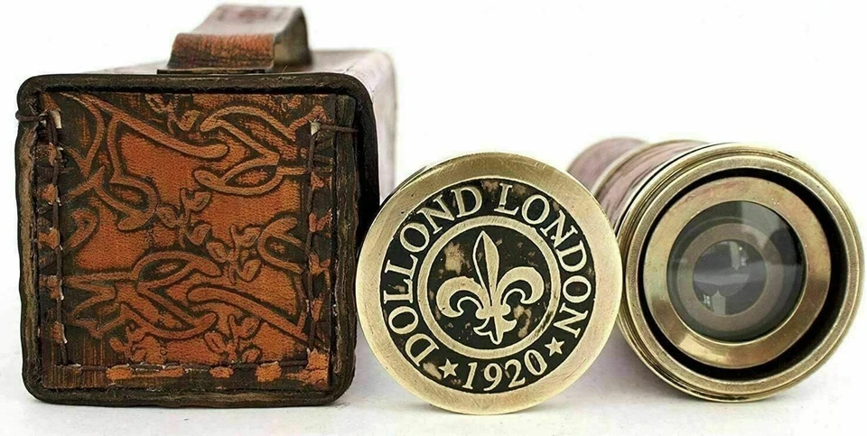 Antique Brass Telescope with Leather Case Dollond London 1920 Nautical Pirate Sp - Image 3 of 4