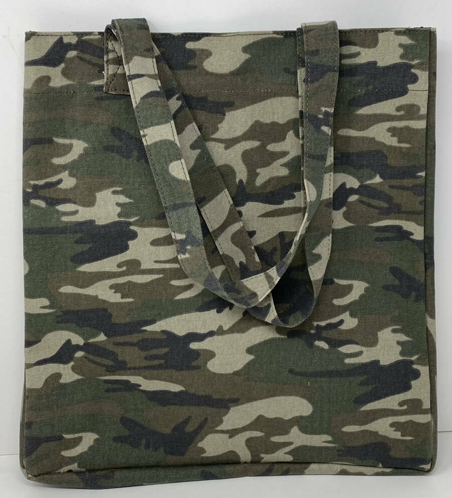 Quilted Koala Camo Printed Canvas Upright Tote without PomPoms