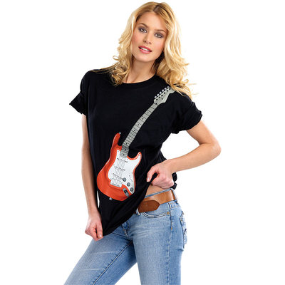 infactory Hightech-Musik-LED-T-Shirt mit 6-saitiger E-Gitarre, Gr. S