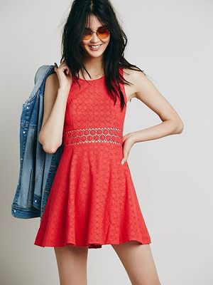 free people fitted with daisies dress Free People Fitted With Daisies Crochet Waist Fit and Flare Dress Orange L  12
