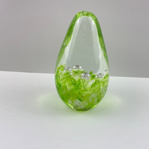 Vintage Murano Glass Egg Paperweight Clear Bubble Green Hand Blown 3.5 Inch - Picture 7 of 7