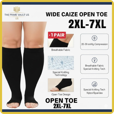 1Pair 2XL-7XL Plus Size Compression Socks Open Toe Compression Women& Men