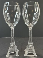 2 Vintage Eiffel Tower Stem Wine Glasses  9.5" Excellent Condition