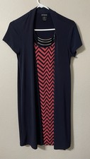NEW EN FOCUS STUDIO Plus Size 8 Shift Dress Black White Stretch Layer Look