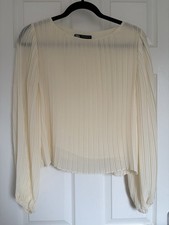 Zara cream pleated blouse with puff sleeves - size small