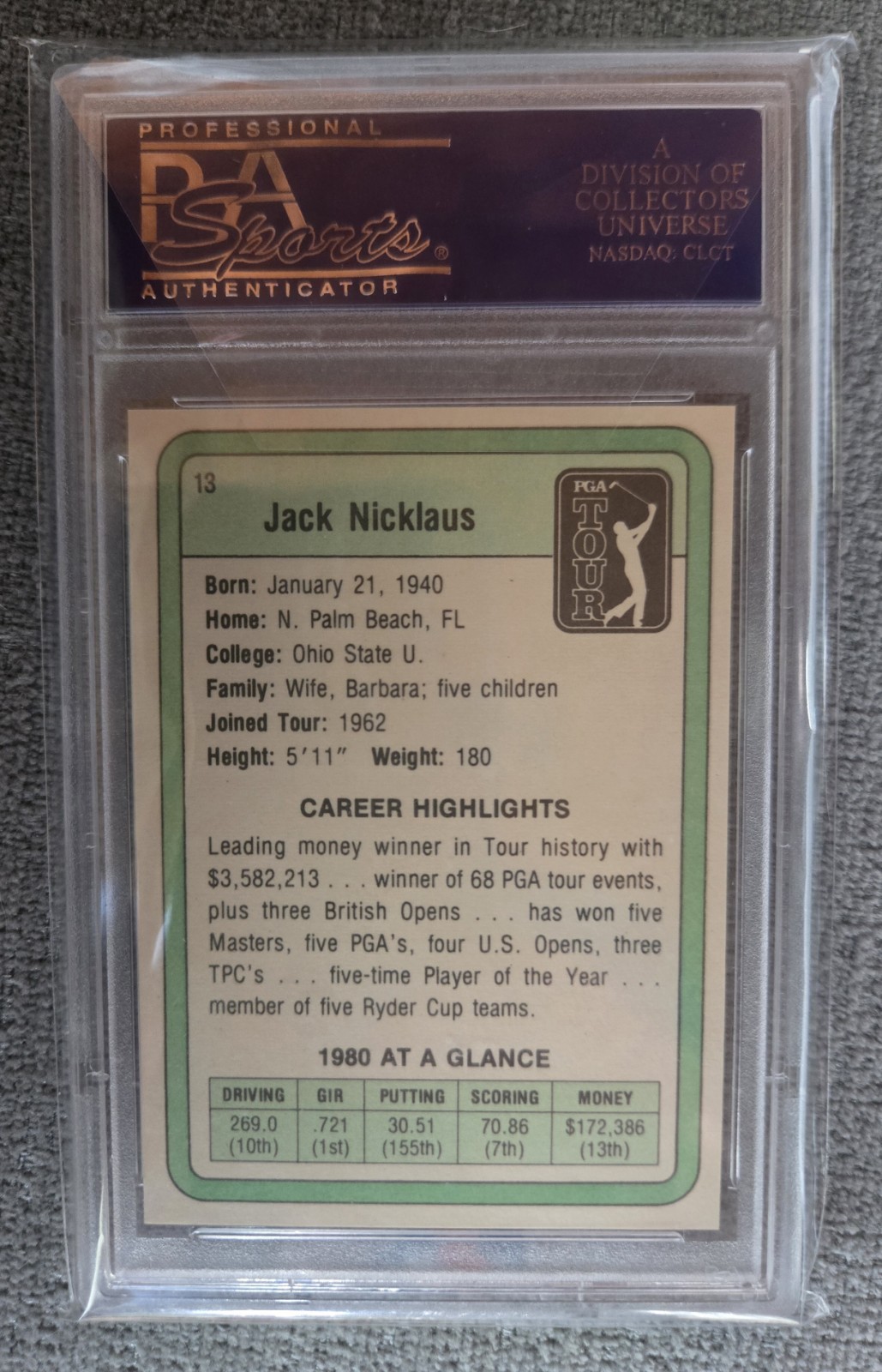 1981 DONRUSS GOLF JACK NICKLAUS #13 PSA 10 GEM MT RC ROOKIE CARD view 2