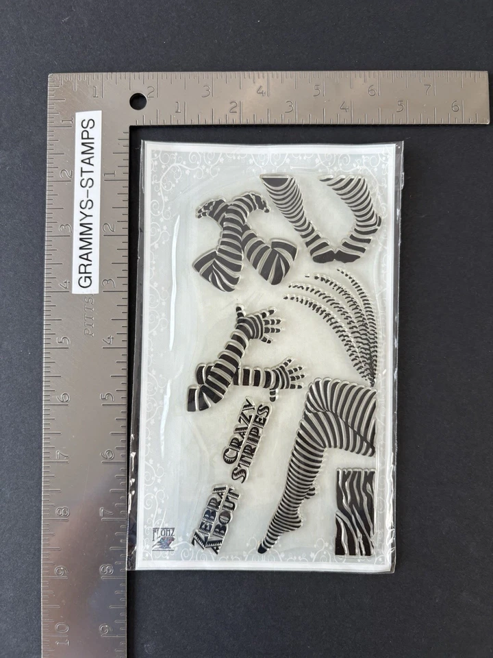 Juego de estampillas transparentes sin montar plumas rayas locas manos piernas estampado cebra Flonz Foto 2 de 3