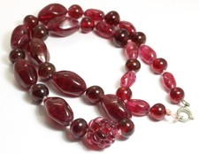 Vintage Hand Knotted Dark Red Cranberry Art Glass Bead Necklace