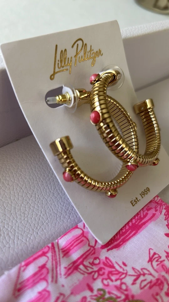 Pendientes de aro Lilly Pulitzer Sunbelievables ~ Coral caña $58 **NUEVO CON ETIQUETAS* EN TIENDA AHORA Foto 2 de 4